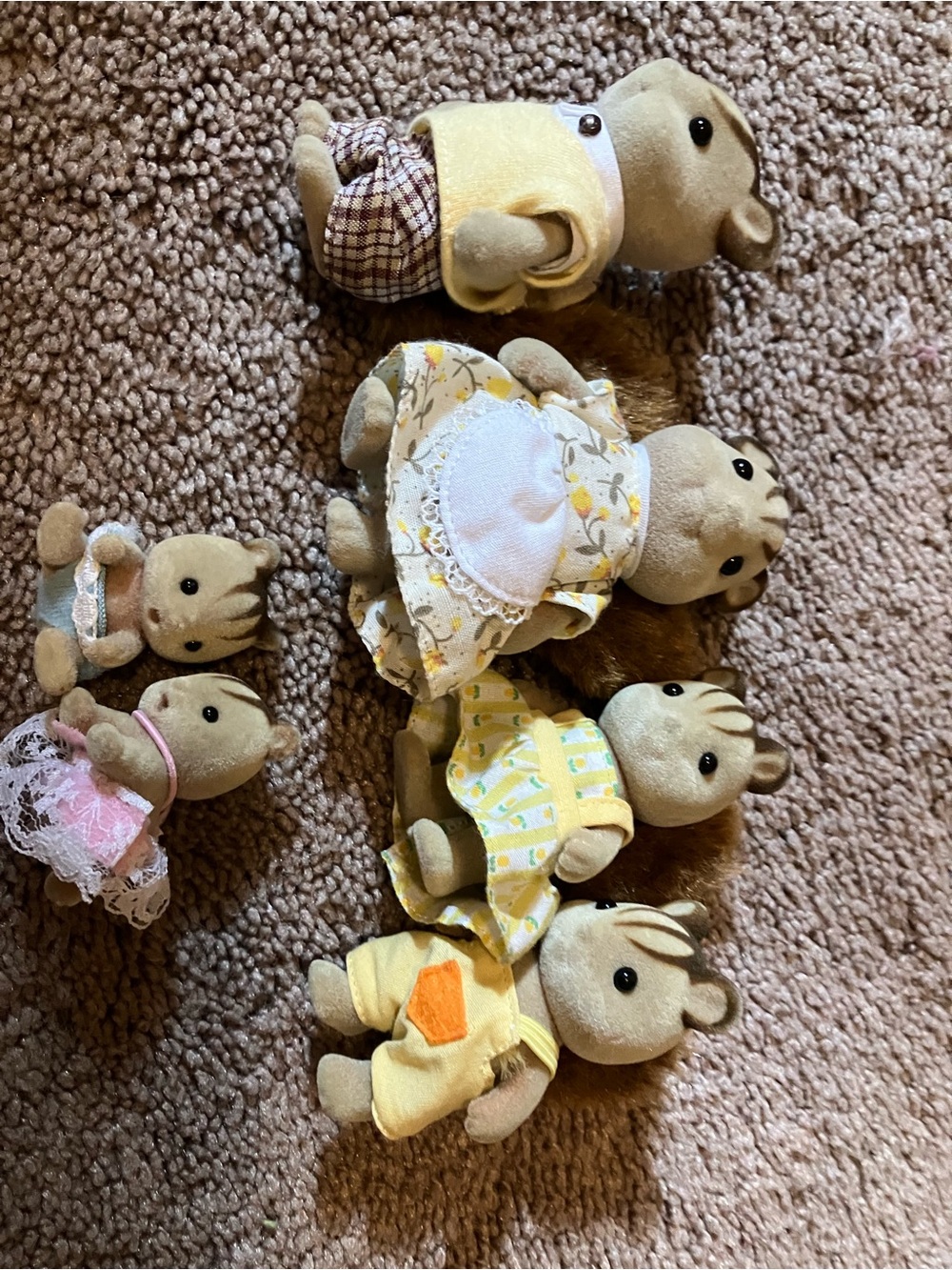 Vintage Plush Family Toy Set in Beige and Yellow